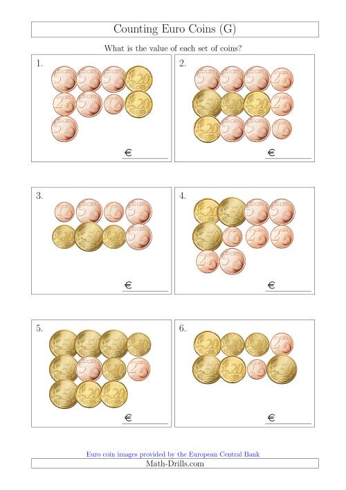 The Counting Euro Coins Without 1 or 2 Euro Coins (G) Math Worksheet