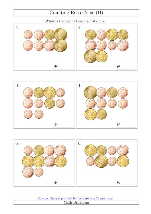 The Counting Euro Coins Without 1 or 2 Euro Coins (H) Math Worksheet