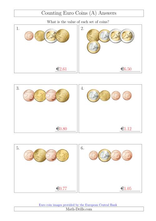 The Counting Small Collections of Euro Coins (A) Math Worksheet Page 2