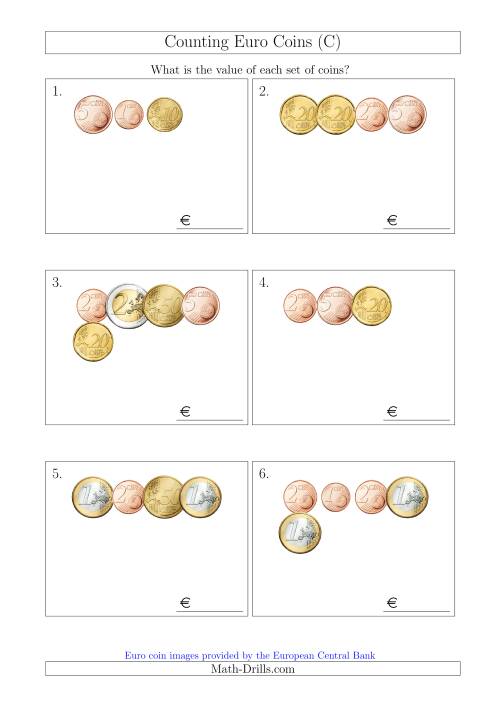 The Counting Small Collections of Euro Coins (C) Math Worksheet