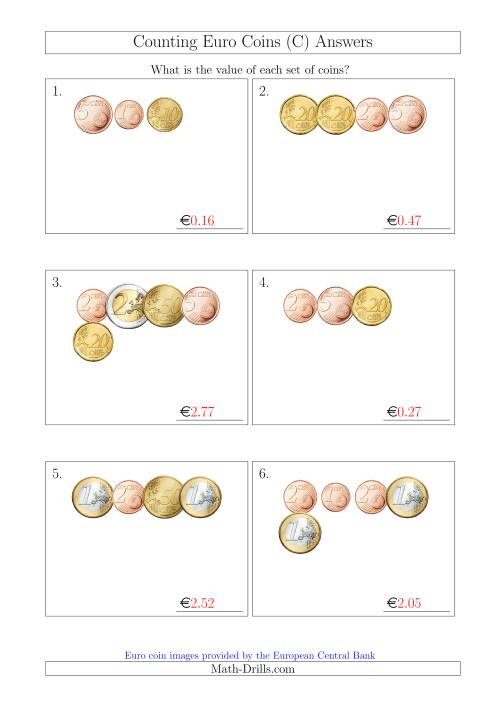 The Counting Small Collections of Euro Coins (C) Math Worksheet Page 2