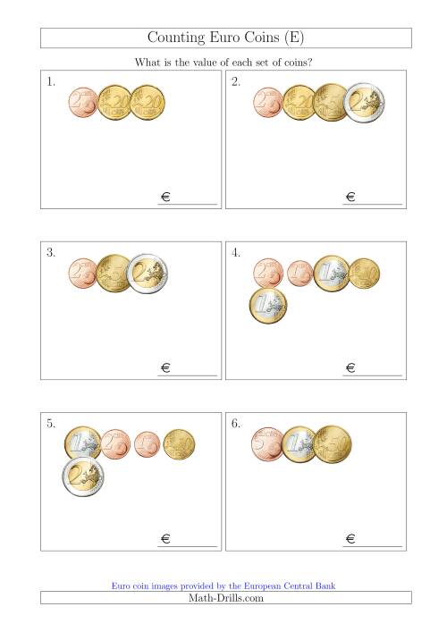 The Counting Small Collections of Euro Coins (E) Math Worksheet