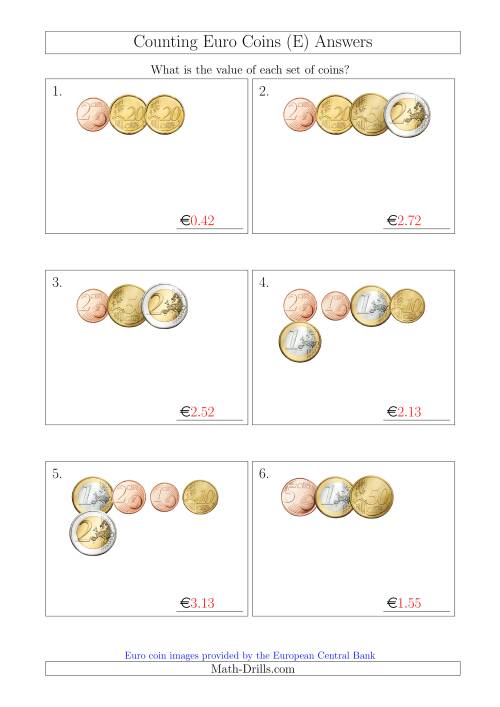 The Counting Small Collections of Euro Coins (E) Math Worksheet Page 2