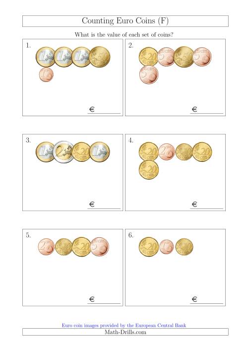 The Counting Small Collections of Euro Coins (F) Math Worksheet