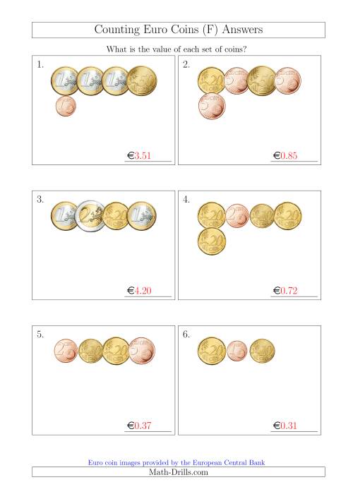 The Counting Small Collections of Euro Coins (F) Math Worksheet Page 2