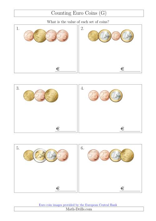 The Counting Small Collections of Euro Coins (G) Math Worksheet
