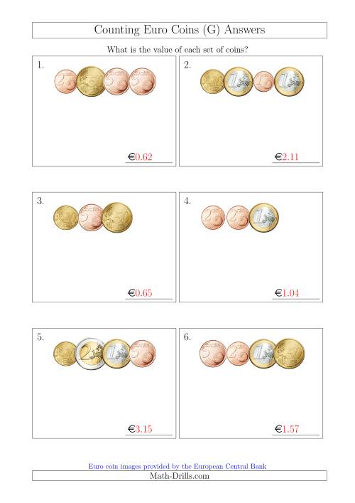 The Counting Small Collections of Euro Coins (G) Math Worksheet Page 2