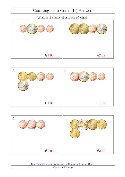 The Counting Small Collections of Euro Coins (H) Math Worksheet Page 2