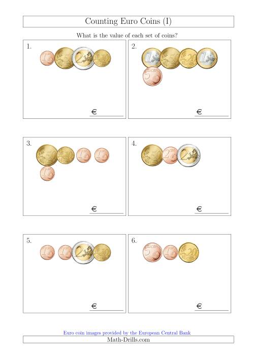 The Counting Small Collections of Euro Coins (I) Math Worksheet