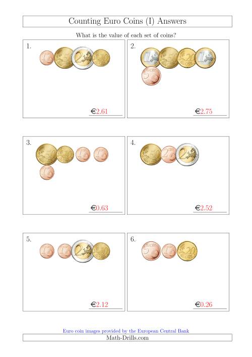 The Counting Small Collections of Euro Coins (I) Math Worksheet Page 2