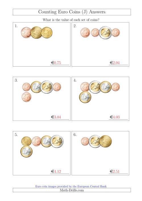 The Counting Small Collections of Euro Coins (J) Math Worksheet Page 2