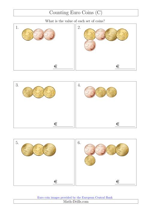 The Counting Small Collections of Euro Coins Including Only 5, 10, 20 and 50 Cent Coins (C) Math Worksheet
