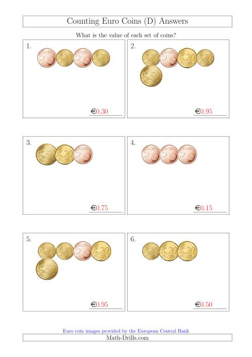 The Counting Small Collections of Euro Coins Including Only 5, 10, 20 and 50 Cent Coins (D) Math Worksheet Page 2