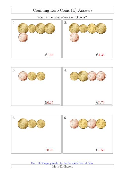 The Counting Small Collections of Euro Coins Including Only 5, 10, 20 and 50 Cent Coins (E) Math Worksheet Page 2