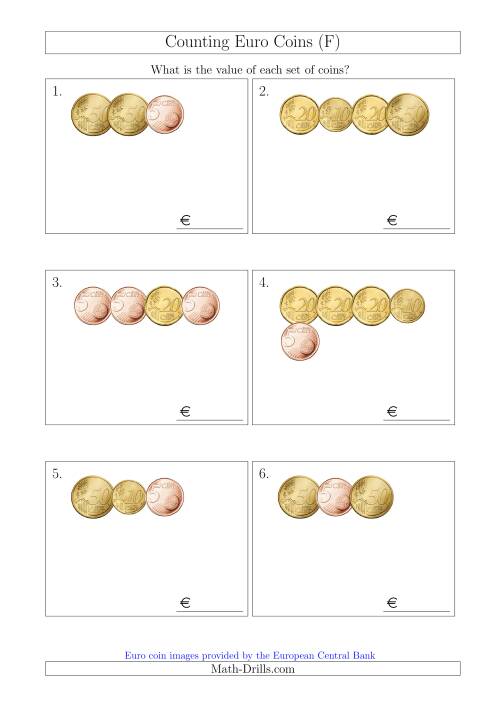 The Counting Small Collections of Euro Coins Including Only 5, 10, 20 and 50 Cent Coins (F) Math Worksheet