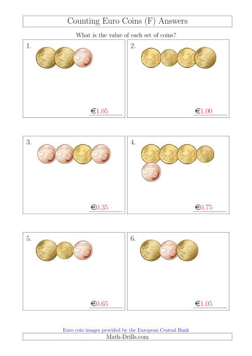 The Counting Small Collections of Euro Coins Including Only 5, 10, 20 and 50 Cent Coins (F) Math Worksheet Page 2