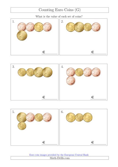 The Counting Small Collections of Euro Coins Including Only 5, 10, 20 and 50 Cent Coins (G) Math Worksheet