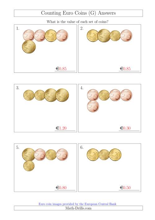The Counting Small Collections of Euro Coins Including Only 5, 10, 20 and 50 Cent Coins (G) Math Worksheet Page 2