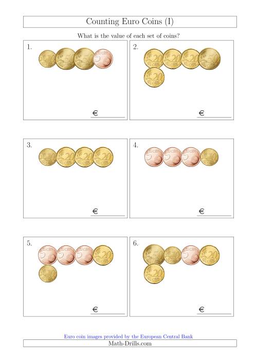 The Counting Small Collections of Euro Coins Including Only 5, 10, 20 and 50 Cent Coins (I) Math Worksheet