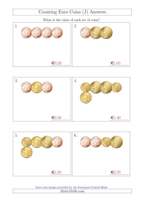 The Counting Small Collections of Euro Coins Including Only 5, 10, 20 and 50 Cent Coins (J) Math Worksheet Page 2