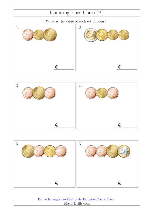 The Counting Small Collections of Euro Coins Without 1 or 2 Cent Coins (A) Math Worksheet