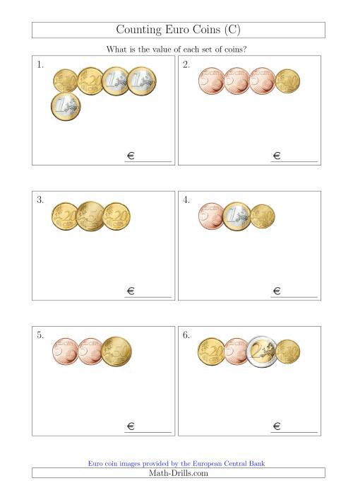The Counting Small Collections of Euro Coins Without 1 or 2 Cent Coins (C) Math Worksheet