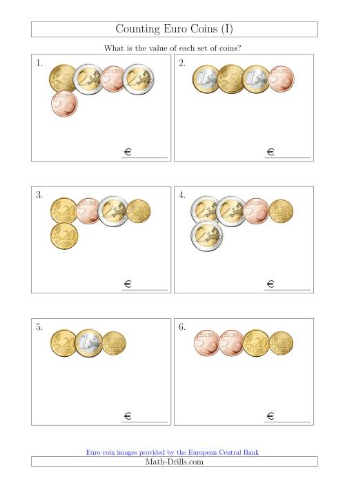 The Counting Small Collections of Euro Coins Without 1 or 2 Cent Coins (I) Math Worksheet