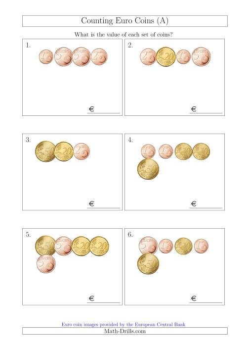 The Counting Small Collections of Euro Coins Without 1 or 2 Euro Coins (A) Math Worksheet