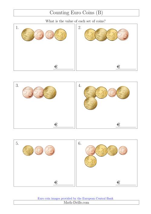 The Counting Small Collections of Euro Coins Without 1 or 2 Euro Coins (B) Math Worksheet