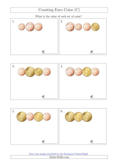 The Counting Small Collections of Euro Coins Without 1 or 2 Euro Coins (C) Math Worksheet