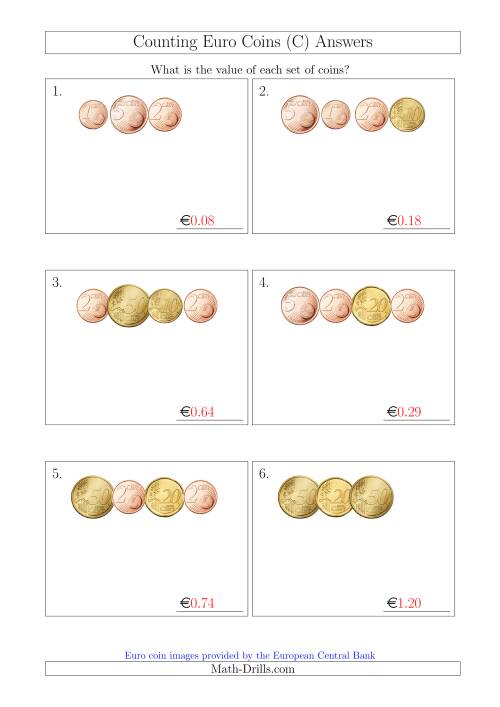 The Counting Small Collections of Euro Coins Without 1 or 2 Euro Coins (C) Math Worksheet Page 2