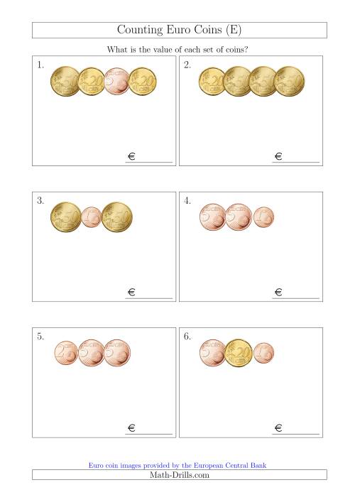 The Counting Small Collections of Euro Coins Without 1 or 2 Euro Coins (E) Math Worksheet