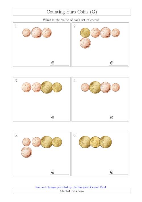 The Counting Small Collections of Euro Coins Without 1 or 2 Euro Coins (G) Math Worksheet