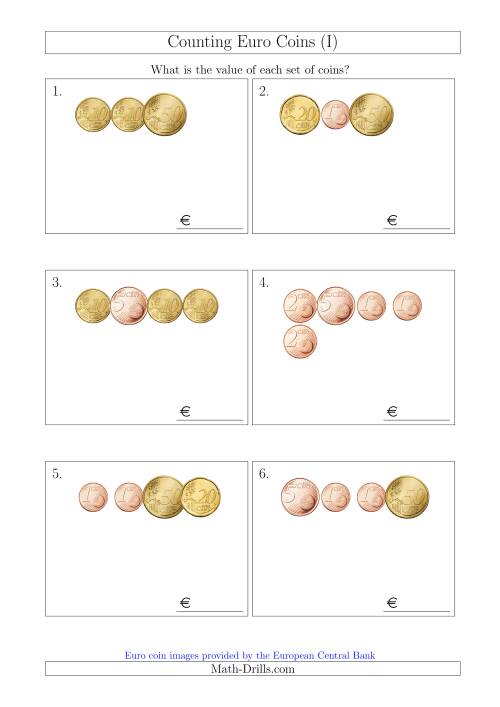 The Counting Small Collections of Euro Coins Without 1 or 2 Euro Coins (I) Math Worksheet