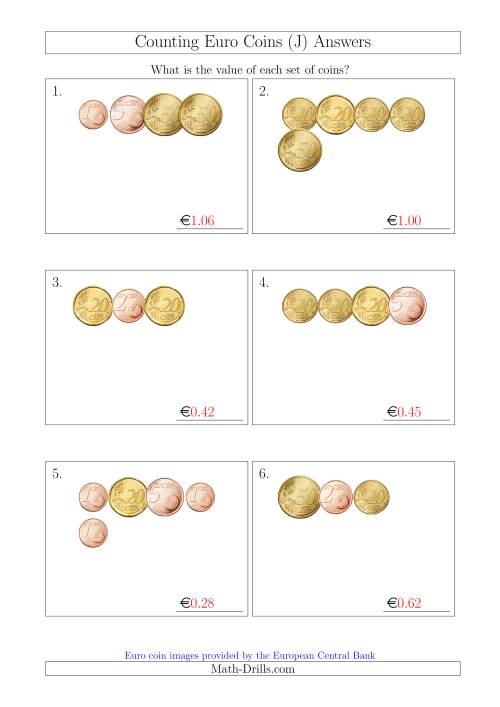 The Counting Small Collections of Euro Coins Without 1 or 2 Euro Coins (J) Math Worksheet Page 2