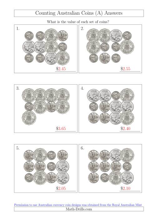 The Counting Australian Coins Without Dollar Coins (A) Math Worksheet Page 2