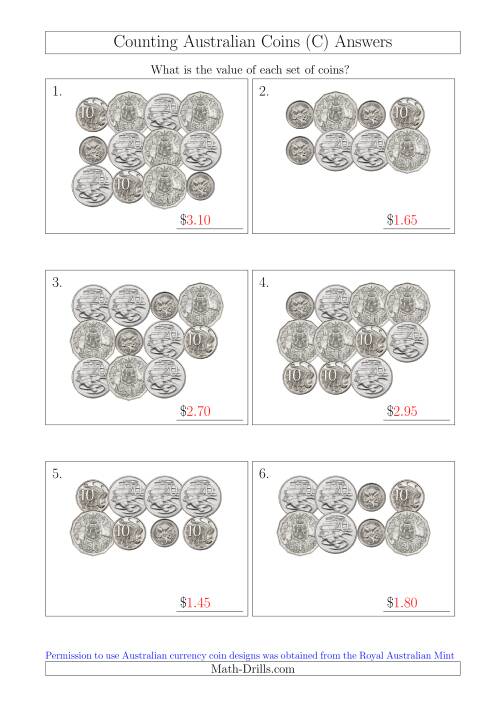 The Counting Australian Coins Without Dollar Coins (C) Math Worksheet Page 2
