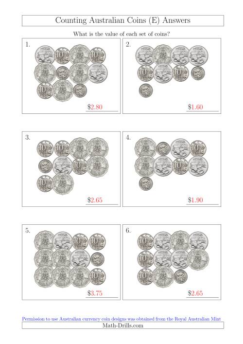 The Counting Australian Coins Without Dollar Coins (E) Math Worksheet Page 2