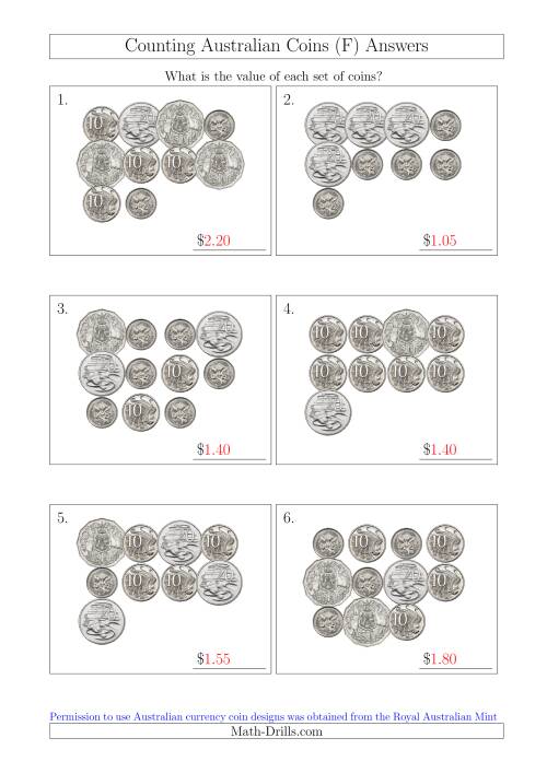 The Counting Australian Coins Without Dollar Coins (F) Math Worksheet Page 2
