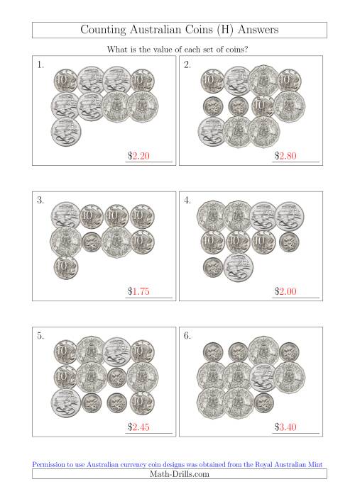 The Counting Australian Coins Without Dollar Coins (H) Math Worksheet Page 2