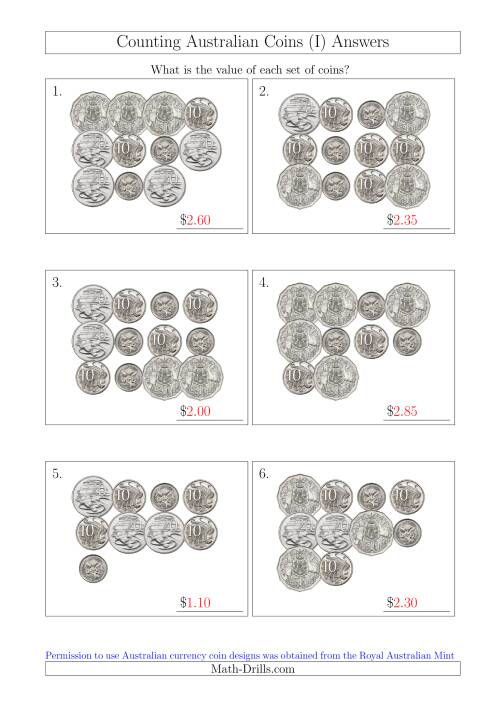 The Counting Australian Coins Without Dollar Coins (I) Math Worksheet Page 2
