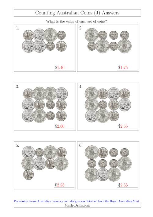The Counting Australian Coins Without Dollar Coins (J) Math Worksheet Page 2