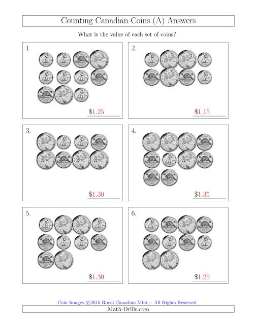 The Counting Canadian Coins Without Dollar Coins (A) Math Worksheet Page 2