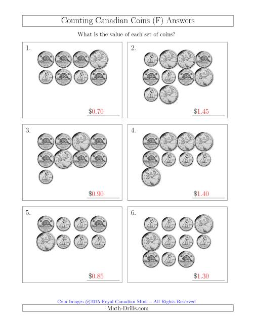 The Counting Canadian Coins Without Dollar Coins (F) Math Worksheet Page 2