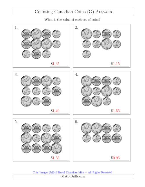 The Counting Canadian Coins Without Dollar Coins (G) Math Worksheet Page 2