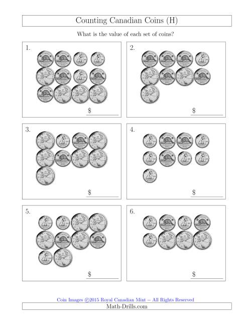 The Counting Canadian Coins Without Dollar Coins (H) Math Worksheet