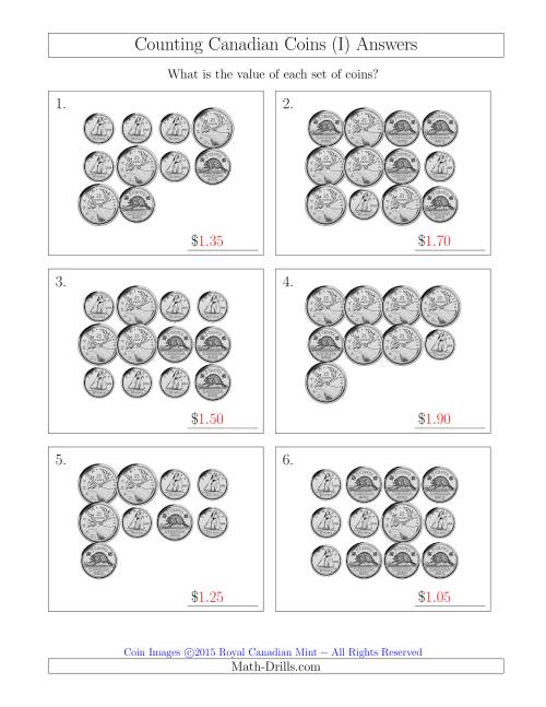 The Counting Canadian Coins Without Dollar Coins (I) Math Worksheet Page 2