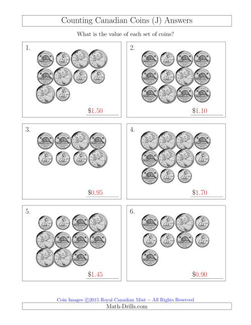 The Counting Canadian Coins Without Dollar Coins (J) Math Worksheet Page 2