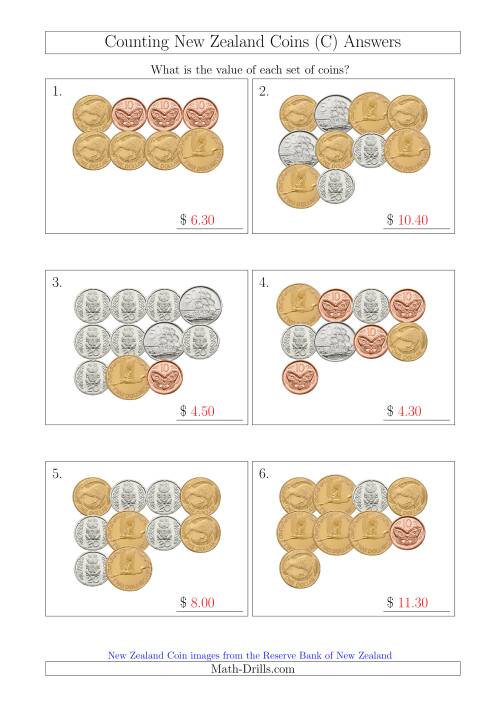 The Counting New Zealand Coins (C) Math Worksheet Page 2