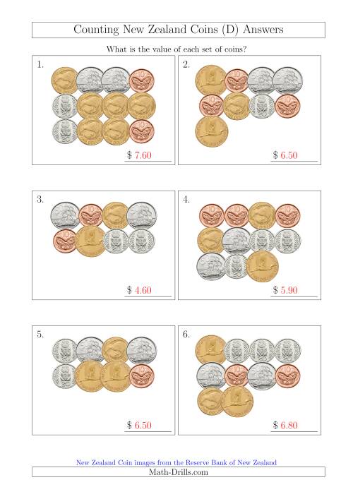 The Counting New Zealand Coins (D) Math Worksheet Page 2